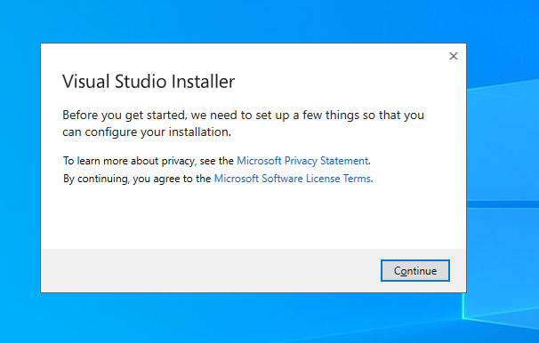 VS build tools installer UELA screen