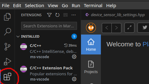 Extensions tab in VS Code